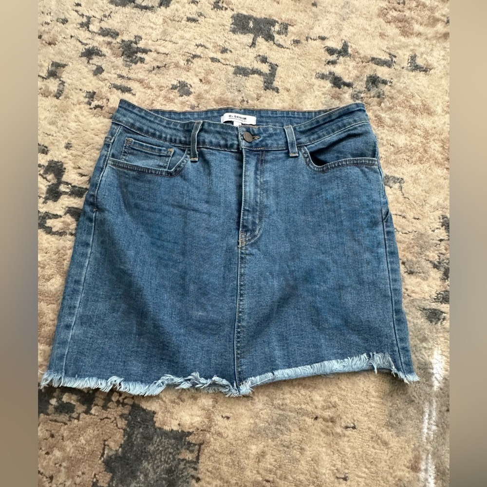 O2 Denim Women’s Frayed Blue Denim Mini Skirt Size Large